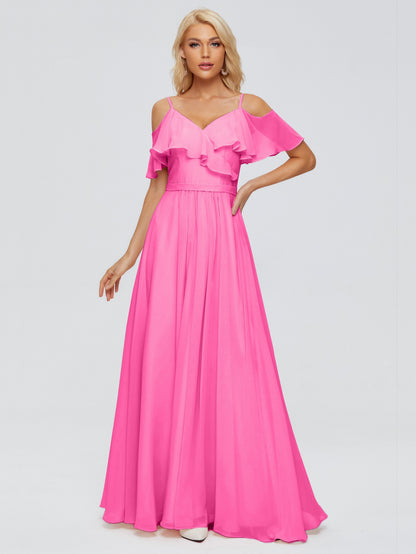 Katherine Spaghetti Straps Ruffles Chiffon Bridesmaid Dresses