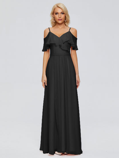 Katherine Spaghetti Straps Ruffles Chiffon Bridesmaid Dresses
