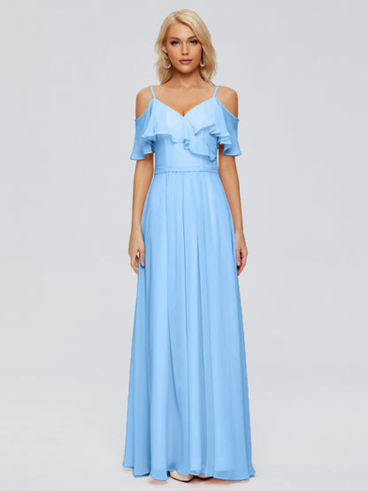 Katherine Spaghetti Straps Ruffles Chiffon Bridesmaid Dresses