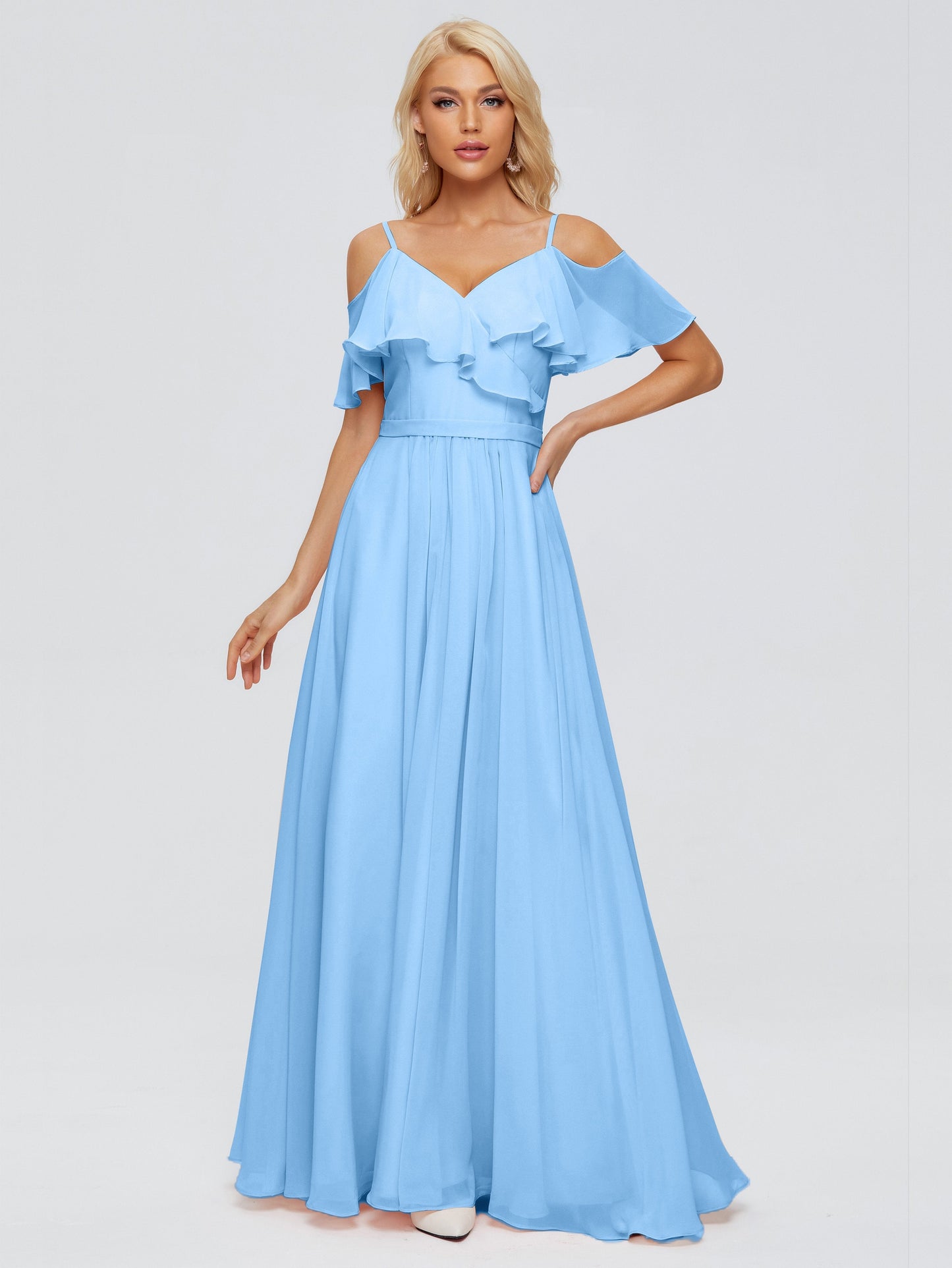 Katherine Spaghetti Straps Ruffles Chiffon Bridesmaid Dresses