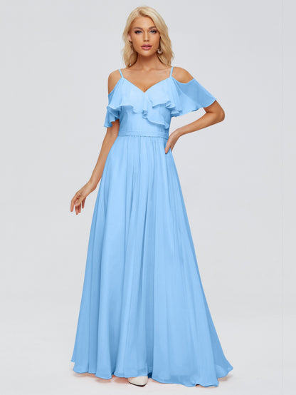 Katherine Spaghetti Straps Ruffles Chiffon Bridesmaid Dresses