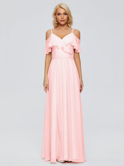 Katherine Spaghetti Straps Ruffles Chiffon Bridesmaid Dresses