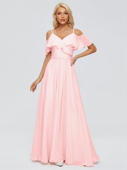 Katherine Spaghetti Straps Ruffles Chiffon Bridesmaid Dresses