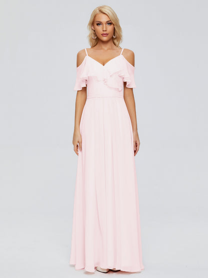 Katherine Spaghetti Straps Ruffles Chiffon Bridesmaid Dresses