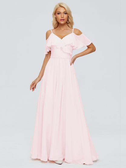 Katherine Spaghetti Straps Ruffles Chiffon Bridesmaid Dresses