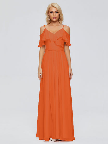 Katherine Spaghetti Straps Ruffles Chiffon Bridesmaid Dresses
