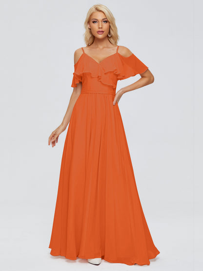 Katherine Spaghetti Straps Ruffles Chiffon Bridesmaid Dresses