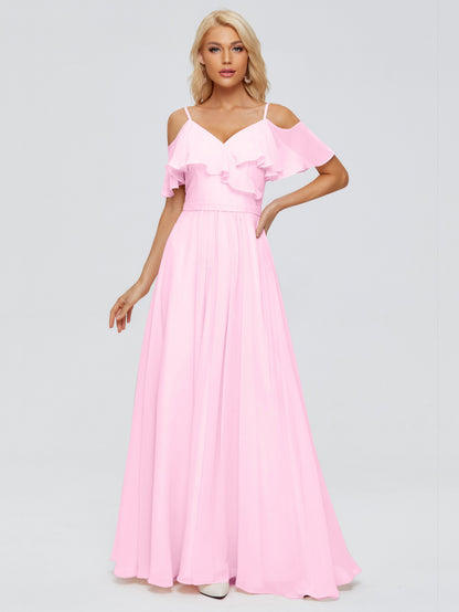 Katherine Spaghetti Straps Ruffles Chiffon Bridesmaid Dresses