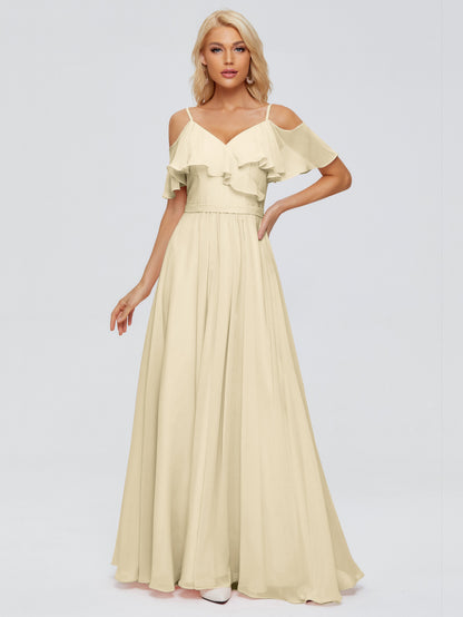 Katherine Spaghetti Straps Ruffles Chiffon Bridesmaid Dresses