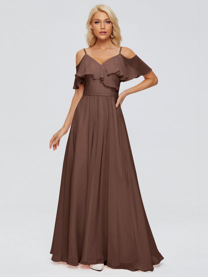 Katherine Spaghetti Straps Ruffles Chiffon Bridesmaid Dresses