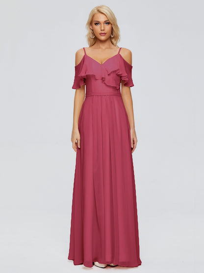 Katherine Spaghetti Straps Ruffles Chiffon Bridesmaid Dresses