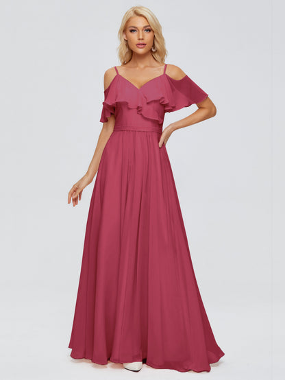 Katherine Spaghetti Straps Ruffles Chiffon Bridesmaid Dresses