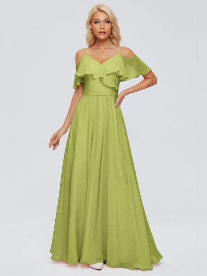 Katherine Spaghetti Straps Ruffles Chiffon Bridesmaid Dresses