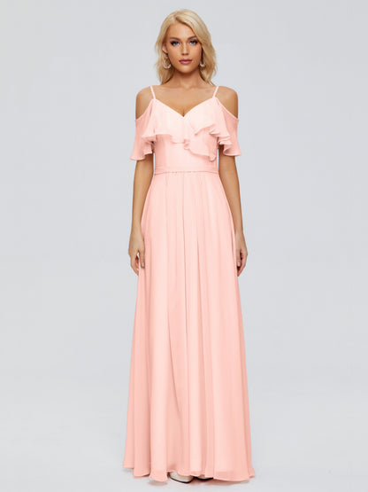 Katherine Spaghetti Straps Ruffles Chiffon Bridesmaid Dresses