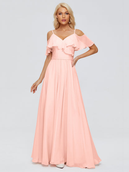 Katherine Spaghetti Straps Ruffles Chiffon Bridesmaid Dresses