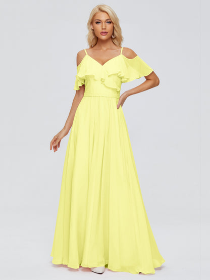 Katherine Spaghetti Straps Ruffles Chiffon Bridesmaid Dresses