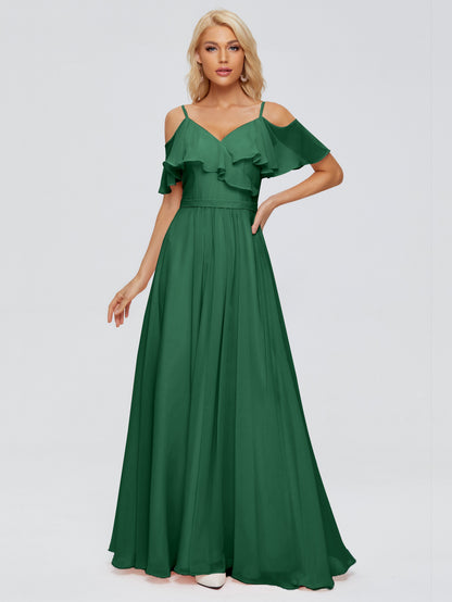 Katherine Spaghetti Straps Ruffles Chiffon Bridesmaid Dresses