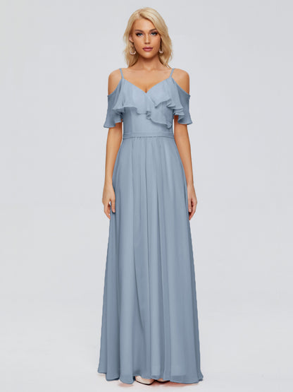 Katherine Spaghetti Straps Ruffles Chiffon Bridesmaid Dresses