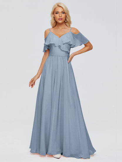Katherine Spaghetti Straps Ruffles Chiffon Bridesmaid Dresses