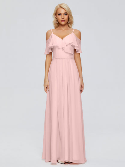 Katherine Spaghetti Straps Ruffles Chiffon Bridesmaid Dresses