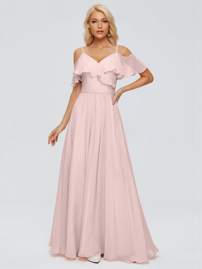 Katherine Spaghetti Straps Ruffles Chiffon Bridesmaid Dresses