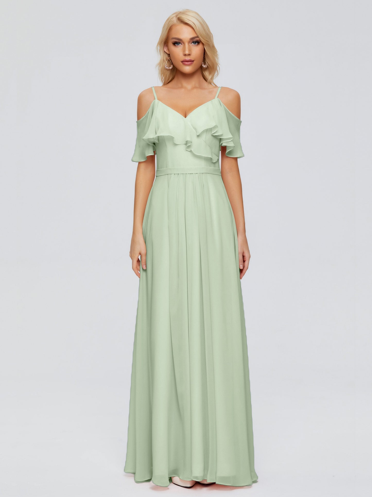 Katherine Spaghetti Straps Ruffles Chiffon Bridesmaid Dresses