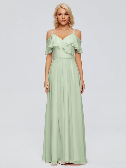 Katherine Spaghetti Straps Ruffles Chiffon Bridesmaid Dresses