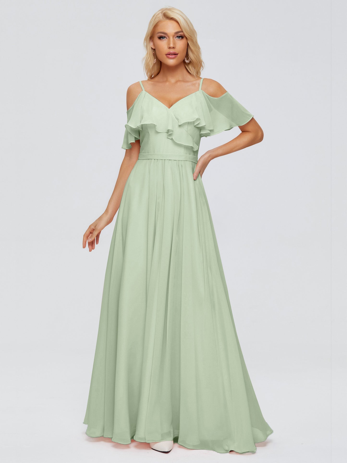 Katherine Spaghetti Straps Ruffles Chiffon Bridesmaid Dresses