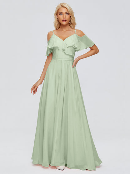 Katherine Spaghetti Straps Ruffles Chiffon Bridesmaid Dresses