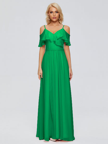 Katherine Spaghetti Straps Ruffles Chiffon Bridesmaid Dresses