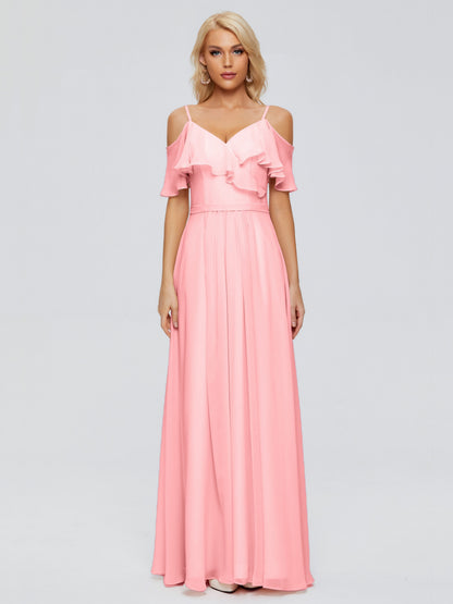 Katherine Spaghetti Straps Ruffles Chiffon Bridesmaid Dresses