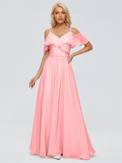 Katherine Spaghetti Straps Ruffles Chiffon Bridesmaid Dresses