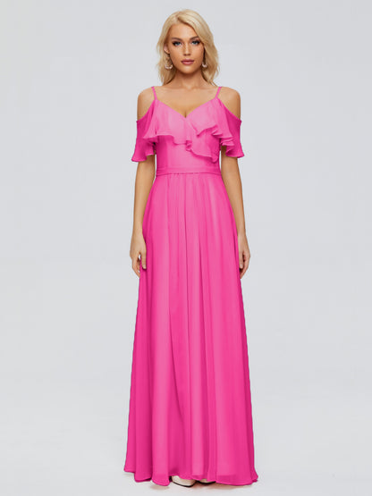 Katherine Spaghetti Straps Ruffles Chiffon Bridesmaid Dresses