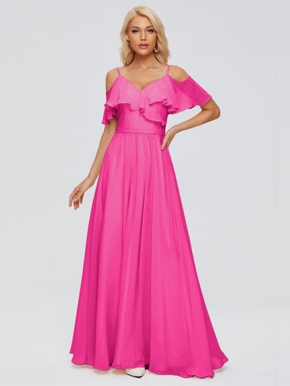 Katherine Spaghetti Straps Ruffles Chiffon Bridesmaid Dresses