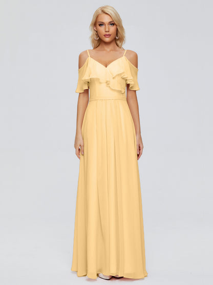 Katherine Spaghetti Straps Ruffles Chiffon Bridesmaid Dresses