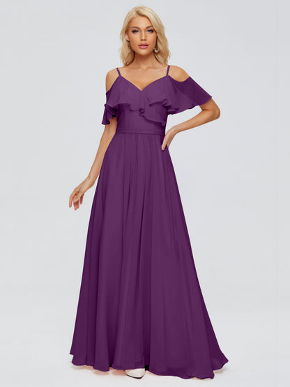 Katherine Spaghetti Straps Ruffles Chiffon Bridesmaid Dresses