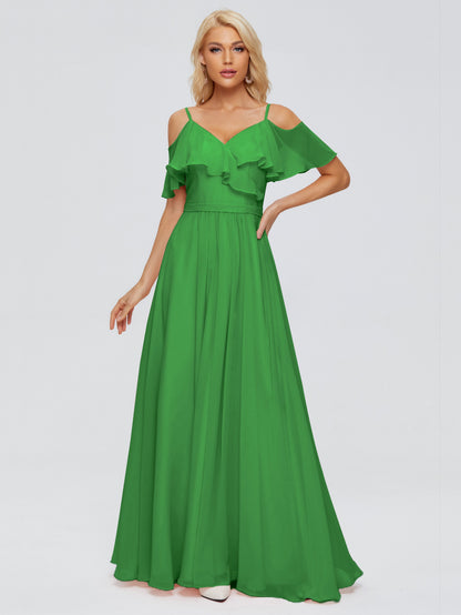 Katherine Spaghetti Straps Ruffles Chiffon Bridesmaid Dresses