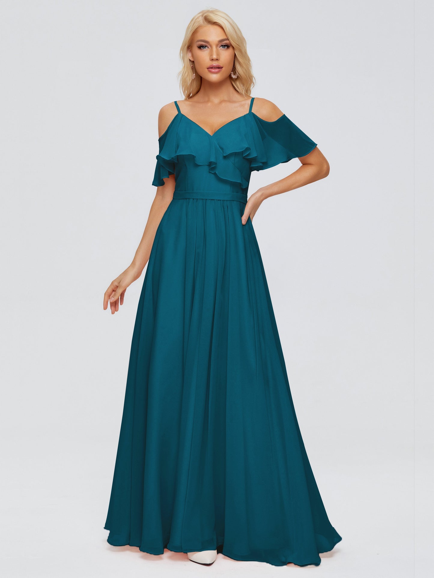 Katherine Spaghetti Straps Ruffles Chiffon Bridesmaid Dresses