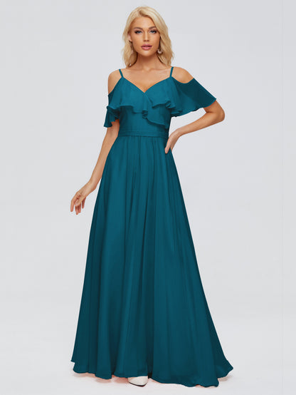 Katherine Spaghetti Straps Ruffles Chiffon Bridesmaid Dresses