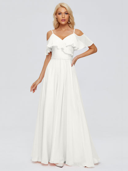 Katherine Spaghetti Straps Ruffles Chiffon Bridesmaid Dresses