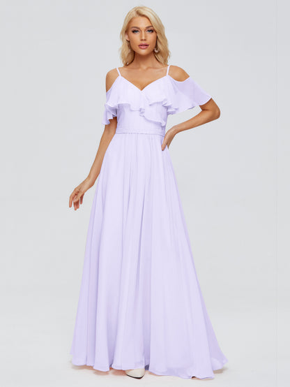 Katherine Spaghetti Straps Ruffles Chiffon Bridesmaid Dresses