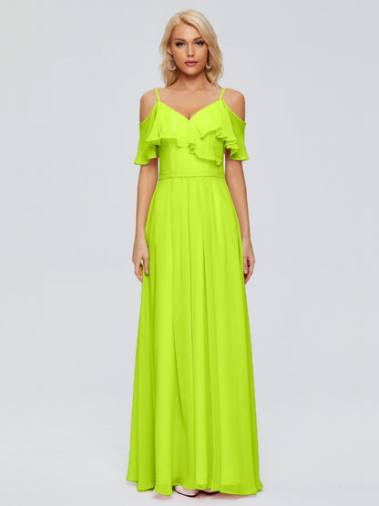 Katherine Spaghetti Straps Ruffles Chiffon Bridesmaid Dresses