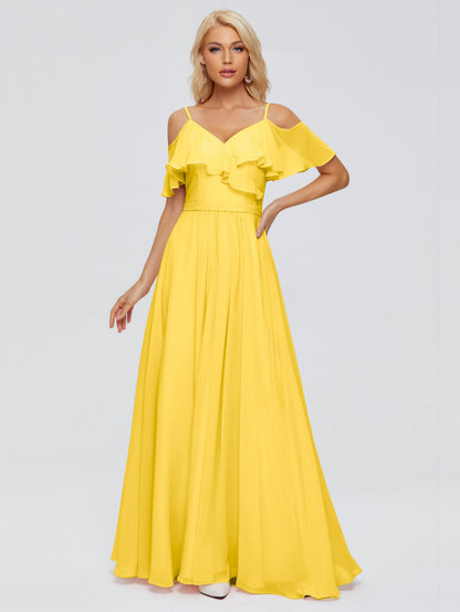 Katherine Spaghetti Straps Ruffles Chiffon Bridesmaid Dresses