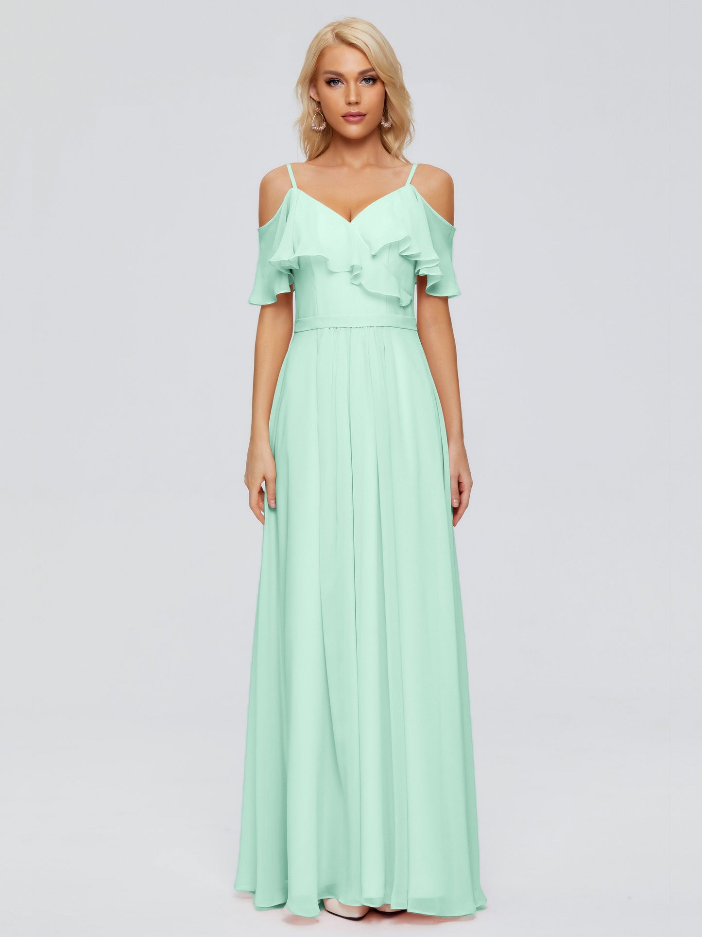 Katherine Spaghetti Straps Ruffles Chiffon Bridesmaid Dresses