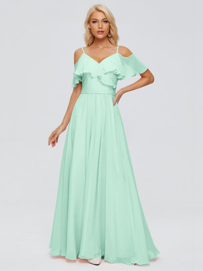 Katherine Spaghetti Straps Ruffles Chiffon Bridesmaid Dresses