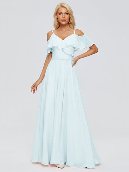 Katherine Spaghetti Straps Ruffles Chiffon Bridesmaid Dresses