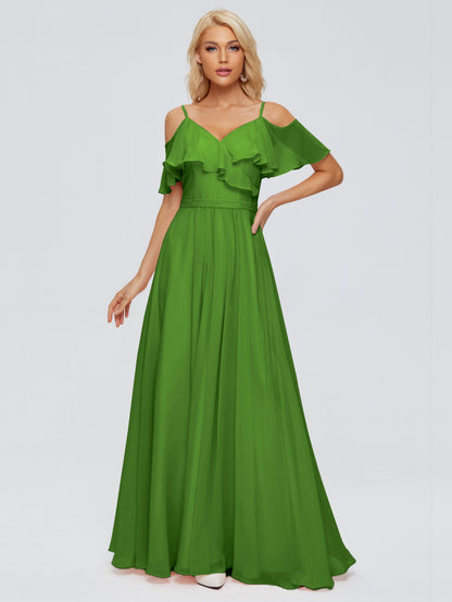 Katherine Spaghetti Straps Ruffles Chiffon Bridesmaid Dresses