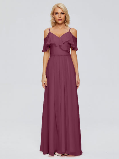 Katherine Spaghetti Straps Ruffles Chiffon Bridesmaid Dresses