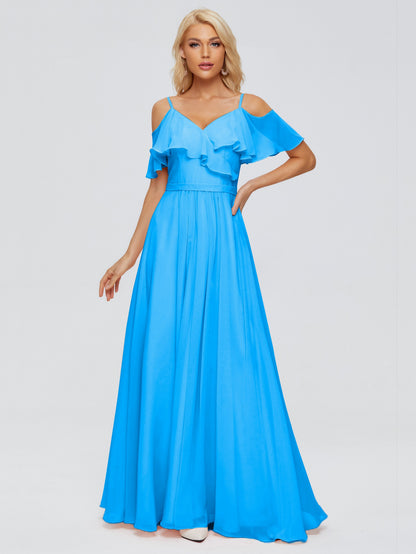 Katherine Spaghetti Straps Ruffles Chiffon Bridesmaid Dresses