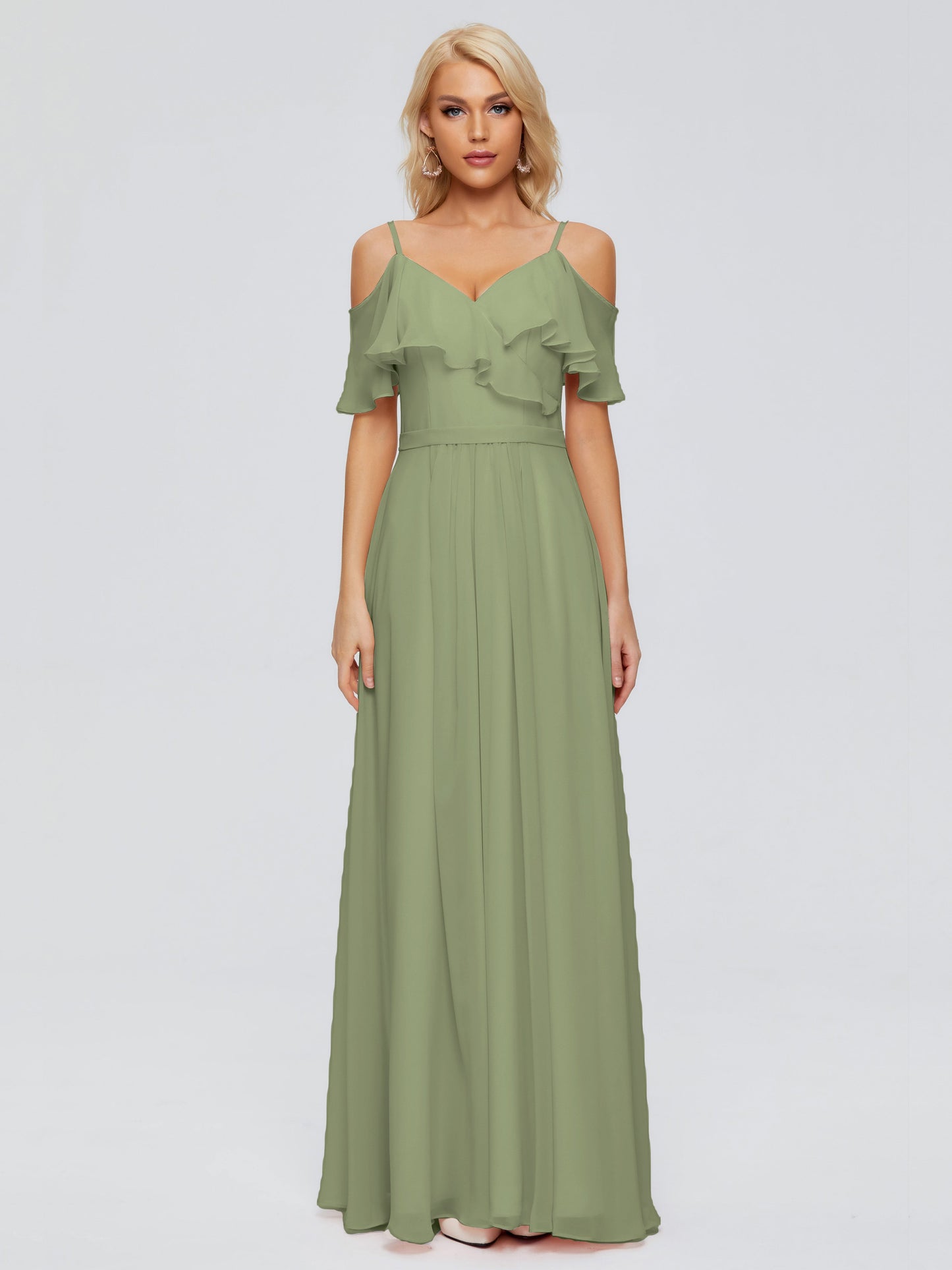 Katherine Spaghetti Straps Ruffles Chiffon Bridesmaid Dresses